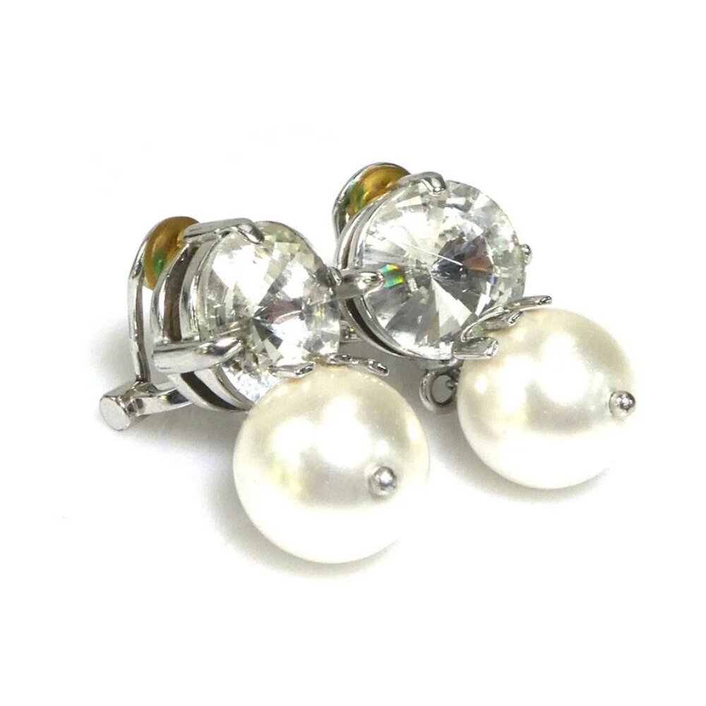 Auth MIU MIU Earrings Silver/White Metal/Faux Pearl - Picture 4 of 10
